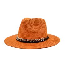 Fashion Orange Metal Chain Straw Large Brimmed Sun Hat