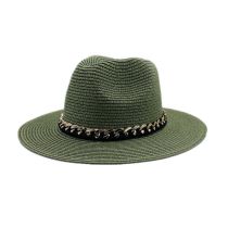Fashion Army Green Metal Chain Straw Large Brimmed Sun Hat