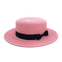 Fashion Pink Flat Top Large Brim Straw Sun Hat