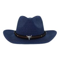 Fashion Navy Blue Straw Rolled Hem Denim Sun Hat