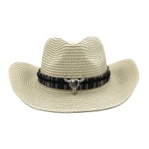 Fashion Beige Metal Cow Head Straw Sun Hat