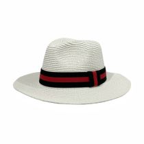 Fashion Pure White Color Block Web Straw Sun Hat