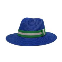 Fashion Blue Color Block Web Straw Sun Hat