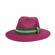 Fashion Rose Red Color Block Web Straw Sun Hat