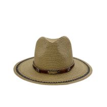 Fashion Khaki Metal Leaf Straw Large Brim Sun Hat
