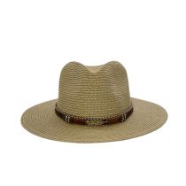 Fashion Khaki Metal Leaf Straw Large Brim Sun Hat