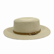 Fashion Beige Khaki Belt Straw Large Brim Sun Hat