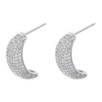 Fashion 1 Pair Of Platinum White Diamonds Copper Diamond C-shaped Stud Earrings