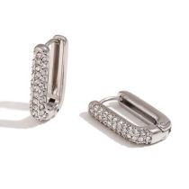 Fashion Silver Stainless Steel Diamond Oval Earrings