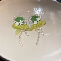 Fashion 55# Bow-pearl Metal Bow Pearl Earrings