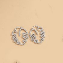 Fashion White(silver) Copper Inlaid Diamond Hollow Leaf Earrings