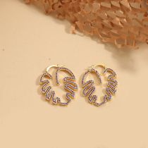 Fashion Purple Copper Inlaid Diamond Hollow Leaf Earrings
