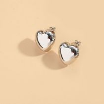 Fashion Glossy Heart (silver) Copper Geometric Glossy Love Stud Earrings