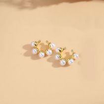 Fashion Big Pearl (gold) Gold-plated Copper Pearl C-shaped Earrings