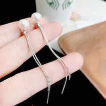 Fashion Pearl Two-piece Tassel (real Gold Plating To Preserve Color) Pearl Long Tassel Earrings
