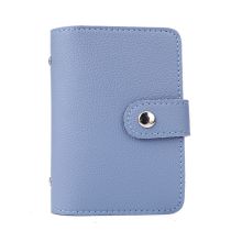Fashion Sky Blue Leather Flip Large Capacity Card Holder