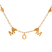 Fashion Golden 1 Copper Letters Mom Love Pendant Pearl Necklace