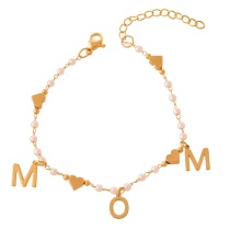 Fashion Golden 2 Copper Letters Mom Love Pendant Pearl Bracelet
