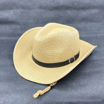 Fashion Beige Straw Drawstring Large Brim Sun Hat