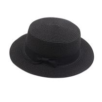 Fashion Black Straw Small Brim Flat Top Sun Hat