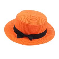 Fashion Orange Straw Small Brim Flat Top Sun Hat