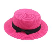 Fashion Rose Red Straw Small Brim Flat Top Sun Hat