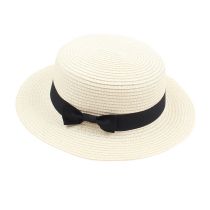 Fashion Milky White Straw Small Brim Flat Top Sun Hat