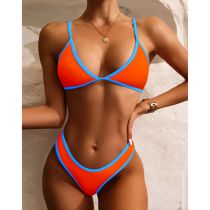 Fashion Orange Blue Nylon Color Block One Piece Swimsuit Bikini