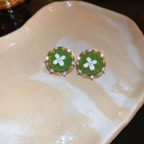 Fashion 106# Flowers (real Gold Plating) Metal Diamond Flower Round Earrings