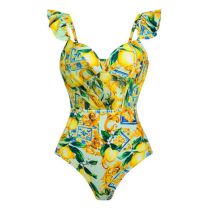 Fashion Single Ruffle One Piece Swimsuit Polyester Printed One-piece Swimsuit