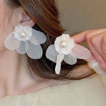 Fashion 22# Pearl-flowers Fabric Pearl Flower Stud Earrings