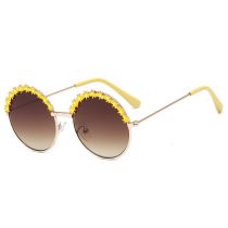 Fashion Golden Frame Double Tea Piece Yellow Paint Pc Flower Round Sunglasses