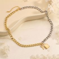 Fashion Gold Silver Copper Geometric Key Lock Chain Necklace