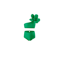 Fashion Green Nylon Flower One-shoulder High-waist Children's One-piece Swimsuit