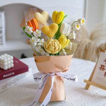 Fashion Yellow (mix And Match 9 Pieces) Comes With Wrapping Paper Wool Knitting Simulation Bouquet