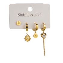 Fashion Gold Stainless Steel Diamond Love Earrings Set
