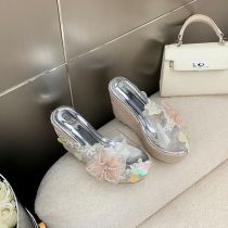 Fashion Silver Flower Transparent Platform High Heels