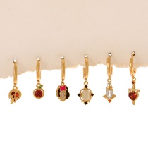 Fashion Color Copper Inlaid Zircon Drop Oil Princess Love Pendant Earring Set 6 Pieces