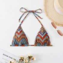 Fashion Striped Multicolor Polyester Pleated Halterneck Tie-up One-piece Swimsuit