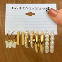 Fashion 3# Alloy Geometric Pearl Butterfly Earrings Set