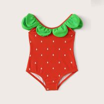 Fashion Strawberry Color Polyester Sleeveless Children's Strawberry One-piece Swimsuit