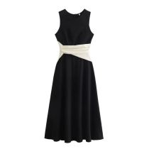 Fashion Black Polyester Irregular Contrast Color Sleeveless Long Skirt