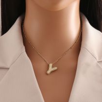 Fashion Y Copper Inlaid Zirconium 26 Letter Necklace