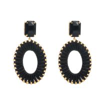 Fashion Black Braided Rice Beads Oval Diamond Earrings