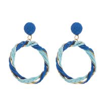 Fashion Blue Colorful Raffia Braided Round Earrings