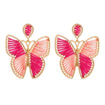 Fashion Pink Alloy Frame Cotton Braided Butterfly Earrings
