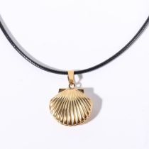 Fashion Black Rope Shell Closure Necklace Gold-plated Copper Shell Necklace