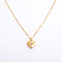 Fashion February Gold-plated Copper And Diamond Heart Openable Necklace