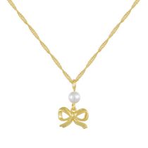 Fashion Bow Necklace 4 Gold Plated Copper Bow Pearl Necklace With Diamonds