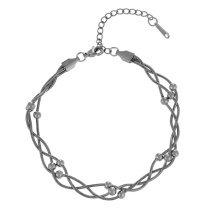 Fashion Silver Titanium Steel Multi-layer Chain Bead Anklet